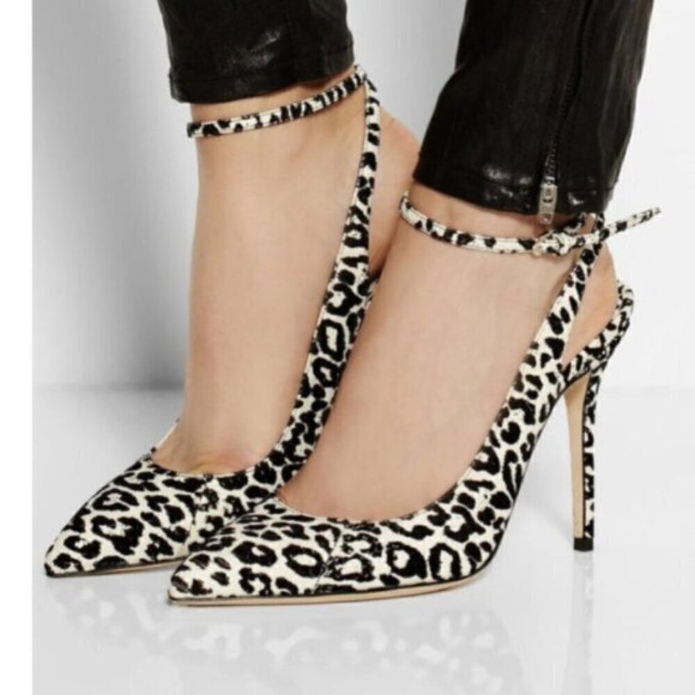 Brian Atwood White Lilith Snakeskin Leather Leopard Print Slingback Pumps - 5US